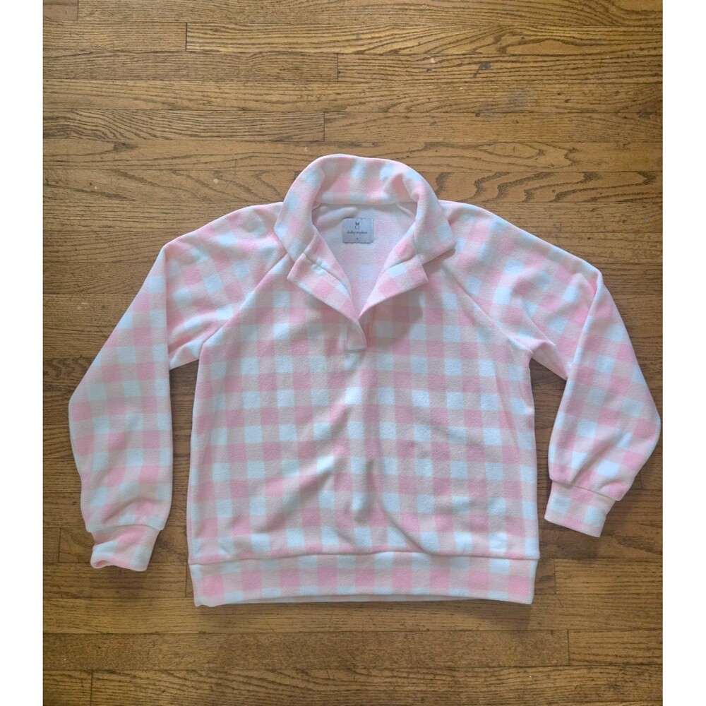Dudley Stephens Womens V-Neck Checkered Fleece Pullover Size Small